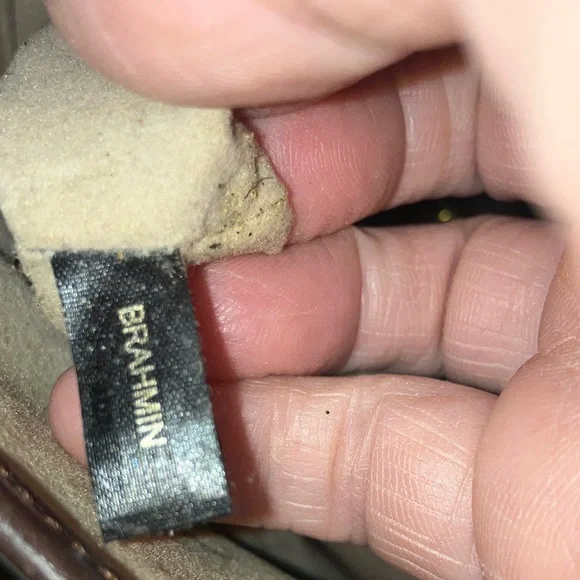 Brahmin Black and Brown Genuine Leather Croc Embossed Shoulder Bag 10” X 10” - Picture 2 of 16